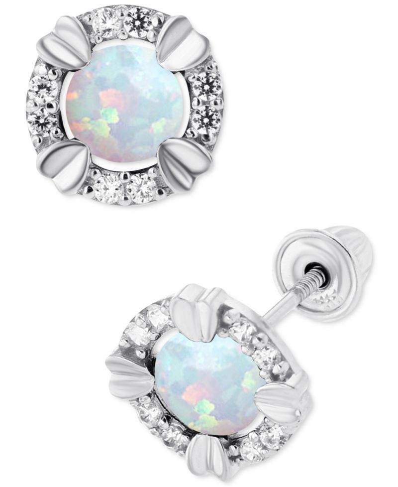 Lab-Grown Opal (1/5 ct. t.w.) & Lab-Grown White Sapphire (1/10 ct. t.w.) Oval Stud Earrings