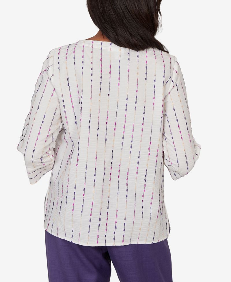 Petite Grand Bazaar White Textured Rainbow Stripe Top