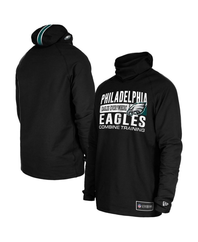 Men's Black Philadelphia Eagles Functional Fandom Balaclava Helmet Stripe Tri-Blend Hoodie