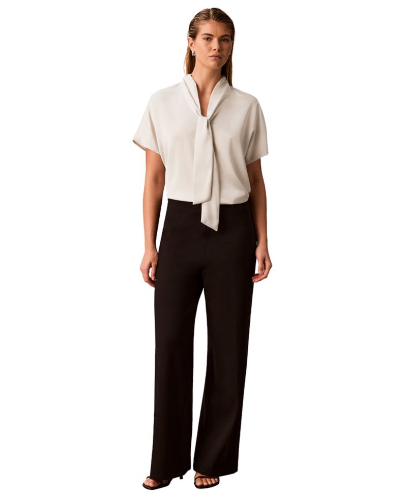 Women's Matte Satin Tie-Neck Blouse