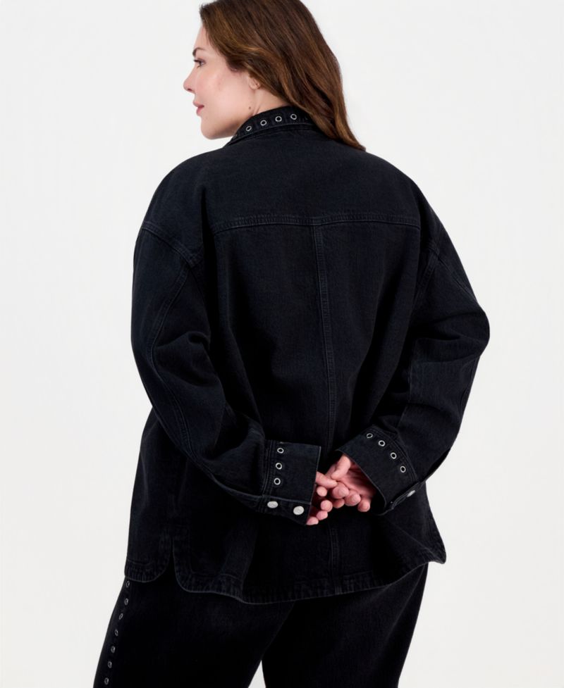 Trendy Plus Size Grommet Denim Shirt