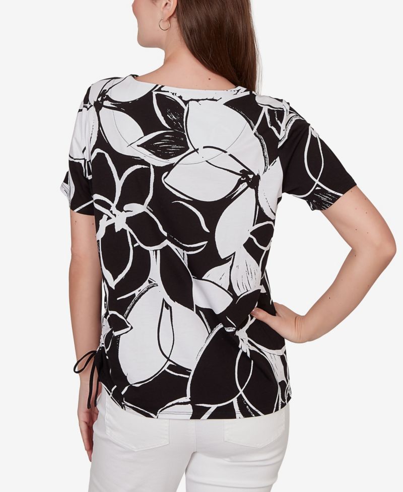Petite Abstract Floral Embellished Side-Tie Top