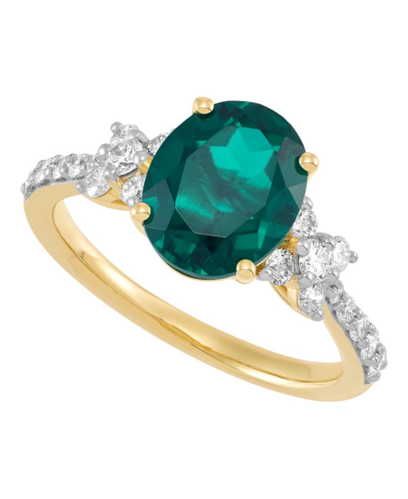 Lab-Grown Ruby (3-1/2 ct. t.w.) & Lab-Grown Diamond (1/2 ct. t.w.) Ring in 14k Yellow Gold (Also available in Lab-Grown Emerald and Lab-Grown Sapphire)