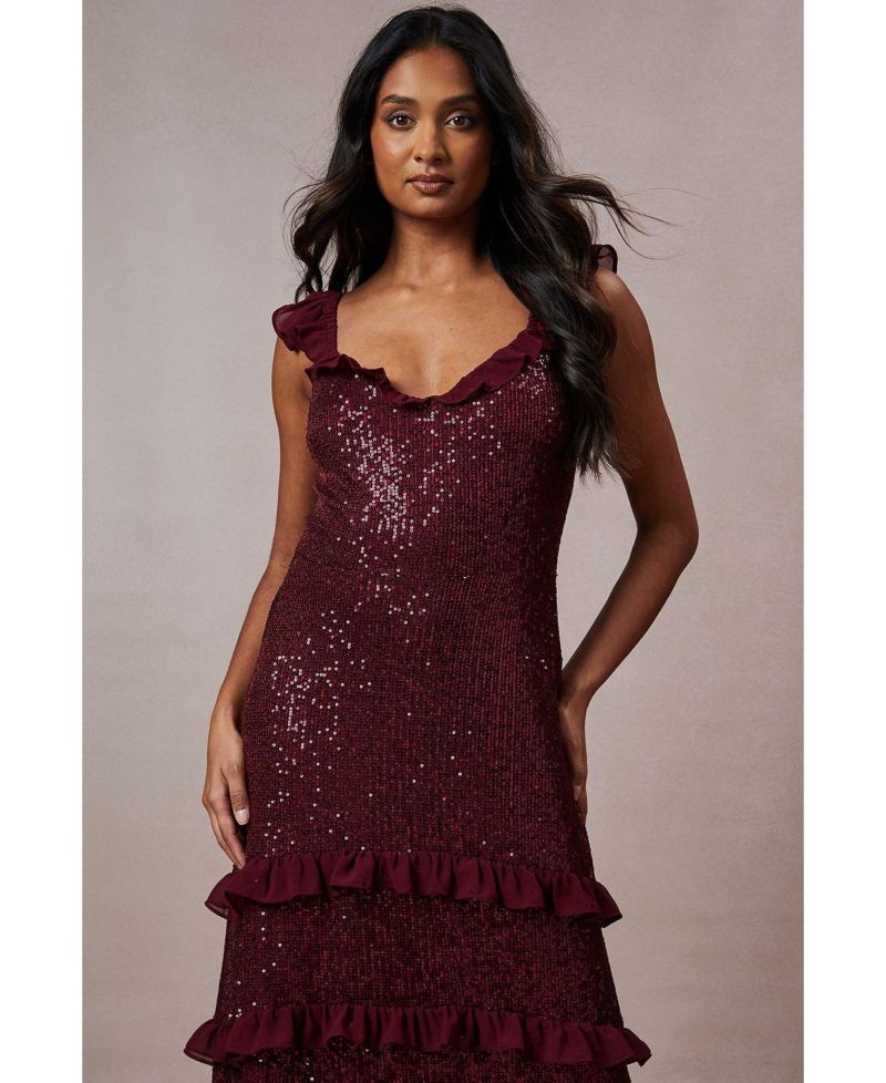 Women's Occasion Sequin Ruffle Midaxi Dress