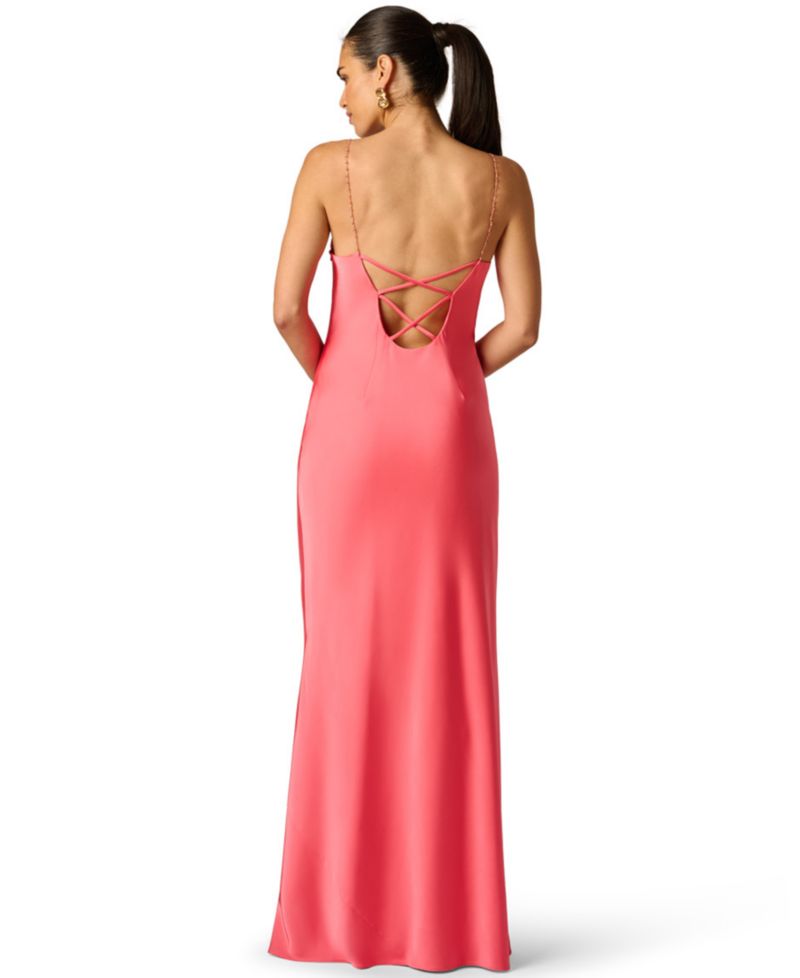 Women's Beaded Straps Cowl Neck Ball Gown
