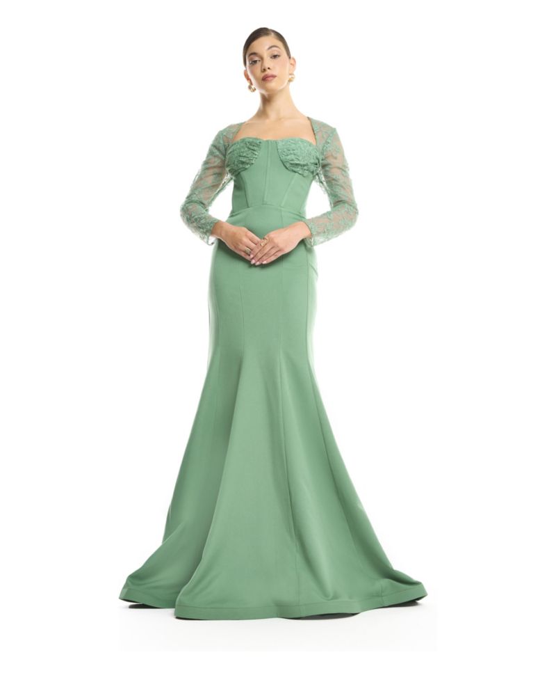 Women's Sweetheart Sheer 3/4-Length Lace Sleeves Mermaid Evening Gown