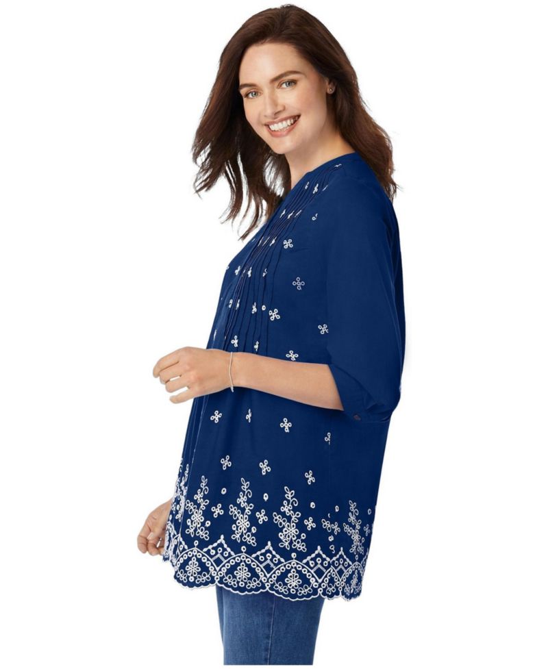 Plus Size Within Embroidered Pintuck Tunic