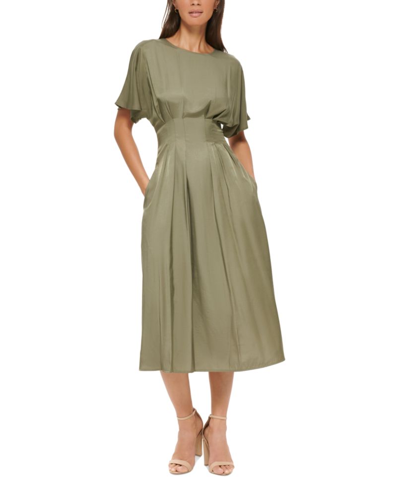 Women's Dolman-Sleeve Cinched-Waist Midi Dress