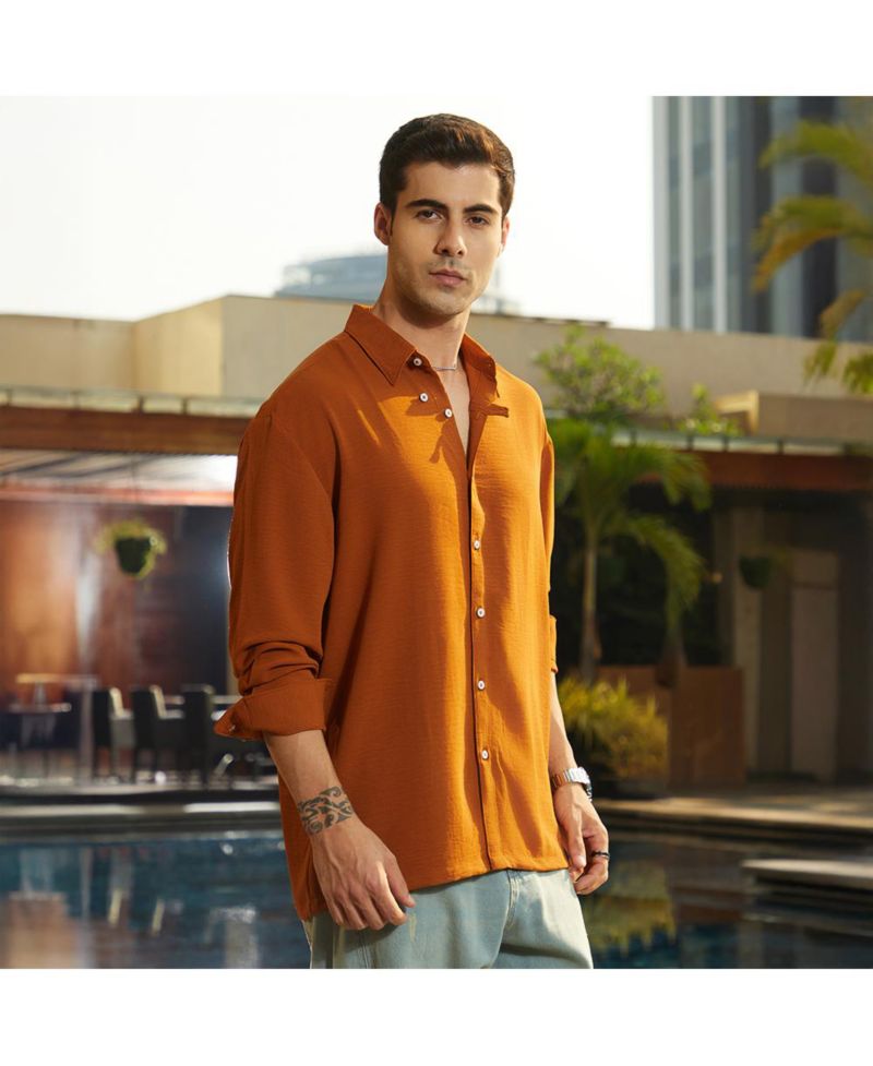 Men's Rust Orange Breezy Wrinked Shirt