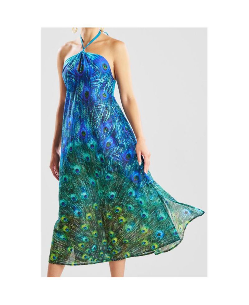 Women's Peacock - Cotton Voile Maxi Dress
