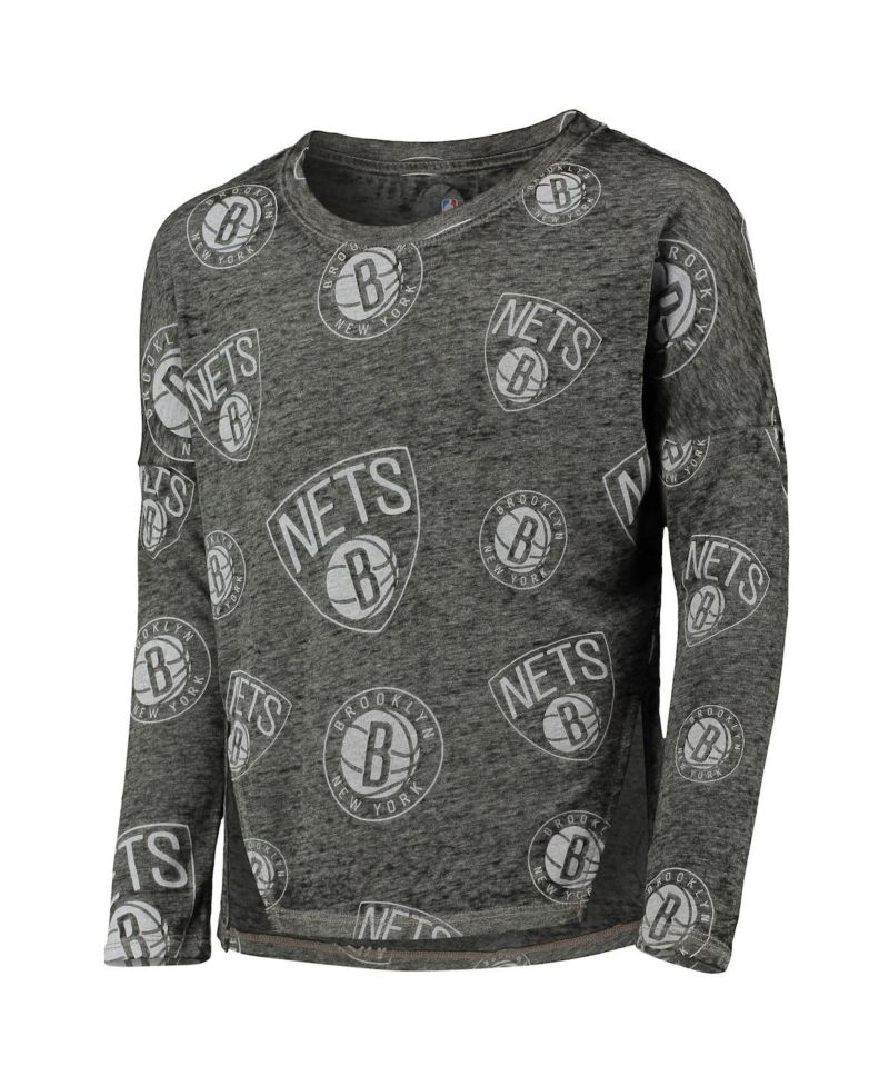 Big Girls Heathered Black Brooklyn Nets Back in Action Long Sleeve T-shirt