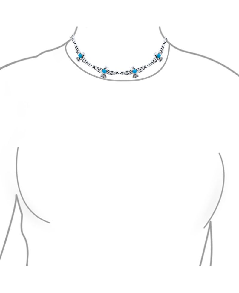 Southwestern Eagle Bird Necklace Choker with Turquoise Accents Adjustable Fashion Statement Jewelry