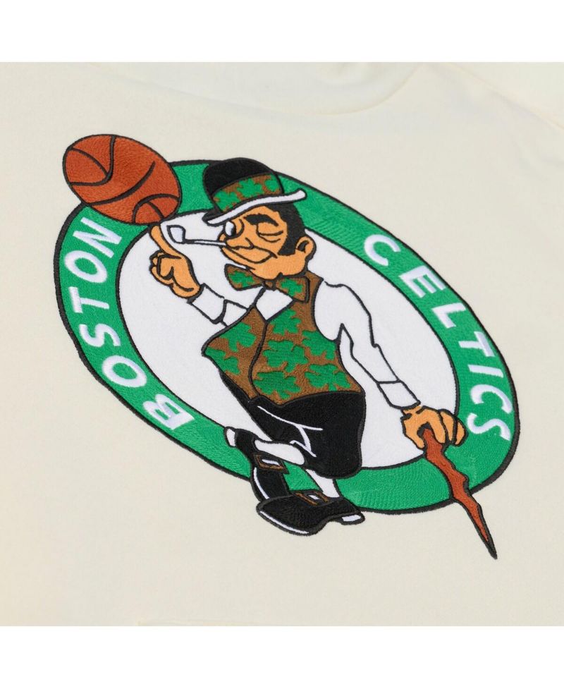 Men's Cream Boston Celtics Hardwood Classics Chainstitch Premium Fleece Hoodie