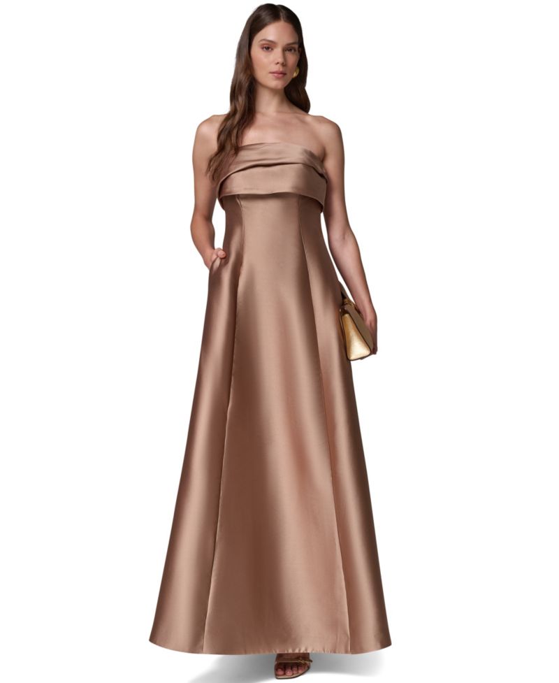 Women's Strapless Pleated Mikado Gown