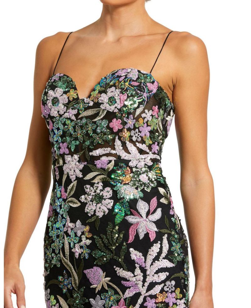 Women's Floral Embroidered Bustier Trumpet Gown