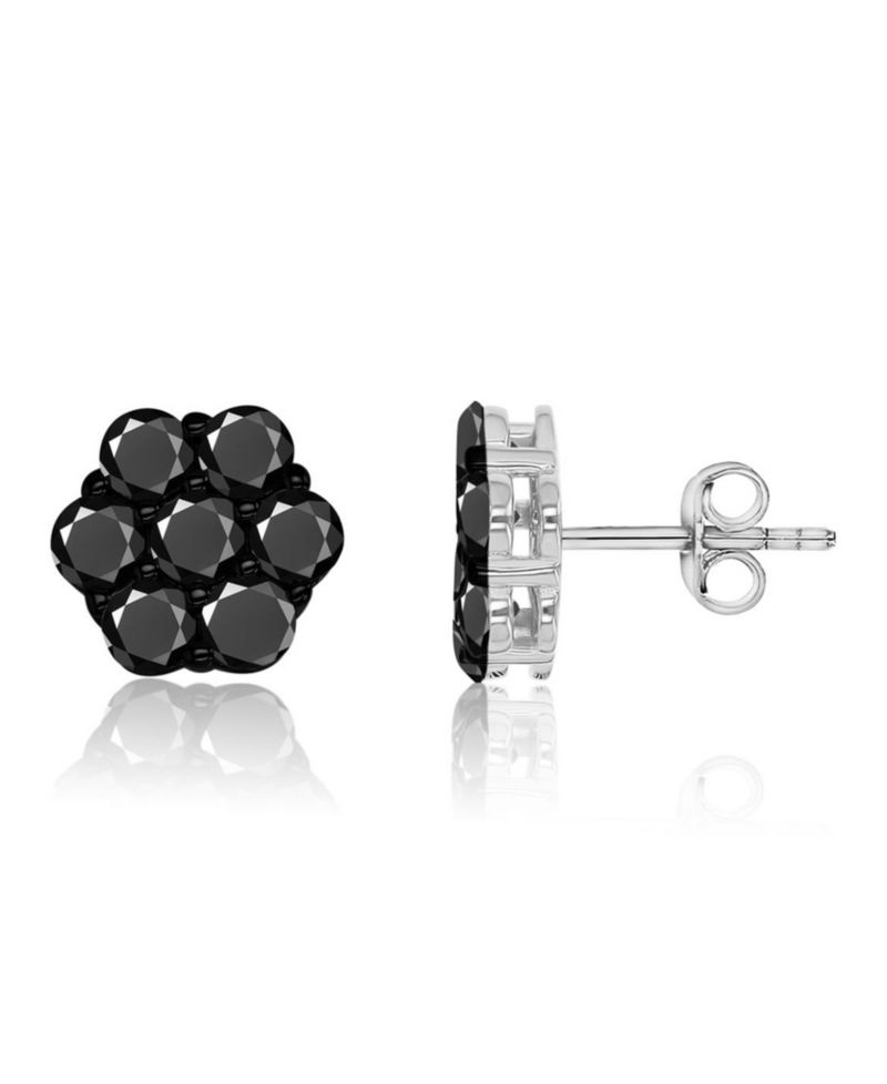 Black Spinel Flower Stud Earrings in Black Rhodium Over Sterling Silver