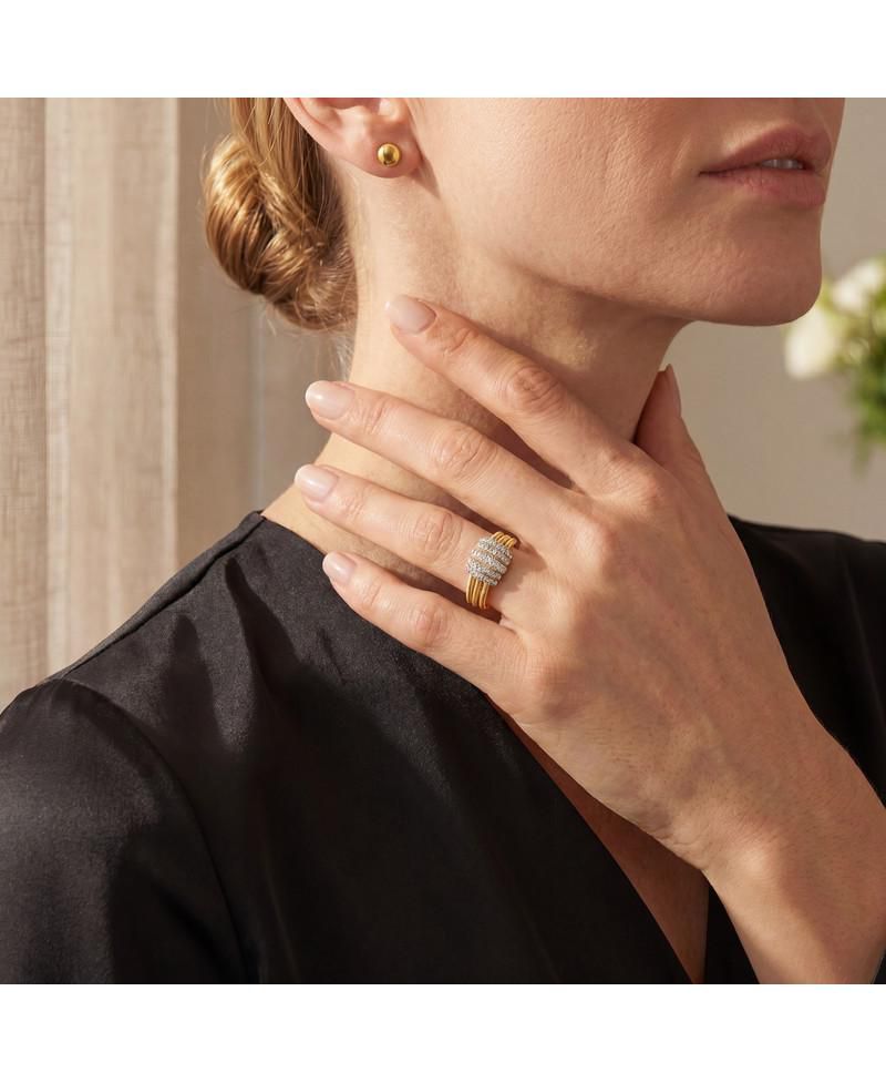 Radiant 14K Gold Plated Mesh Brilliant CZ Bands Ring