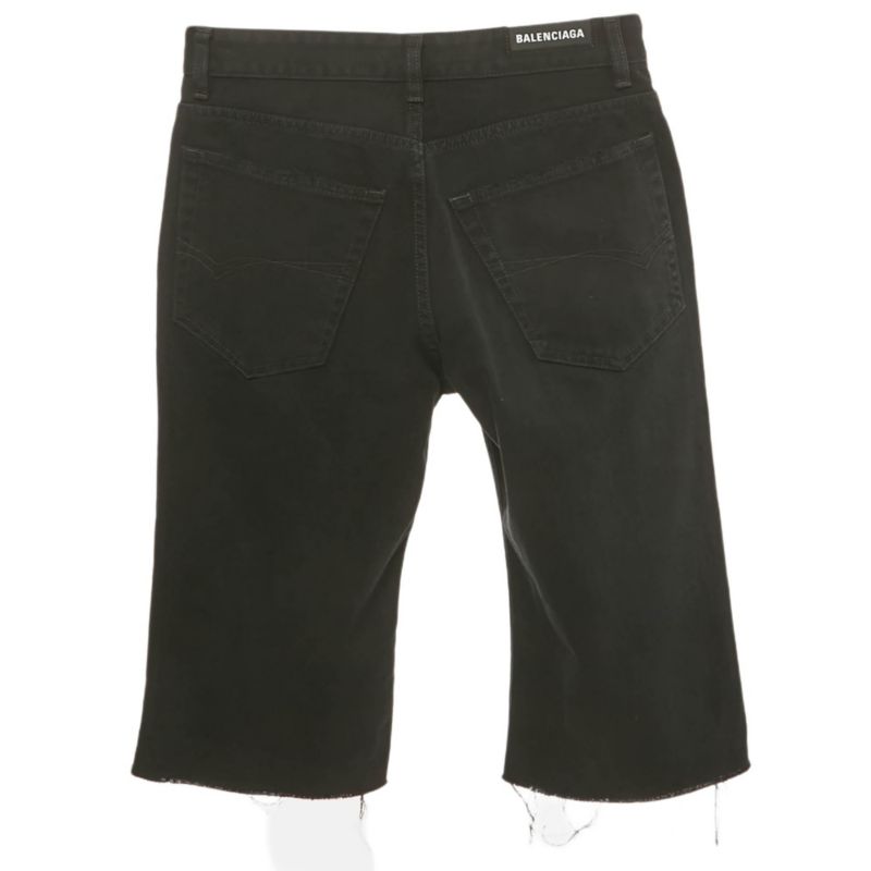 Men's Unisex Black Denim Raw Edge Shorts