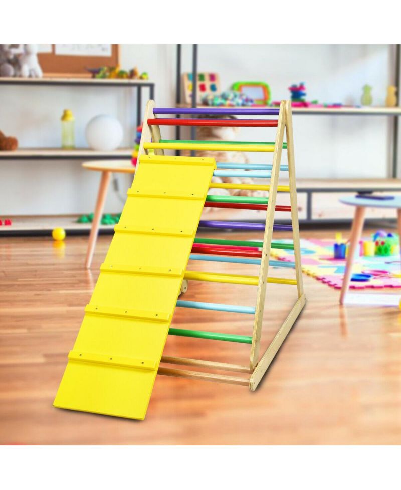 Foldable Wooden Triangle Climber with Reversible Ramp for Kids