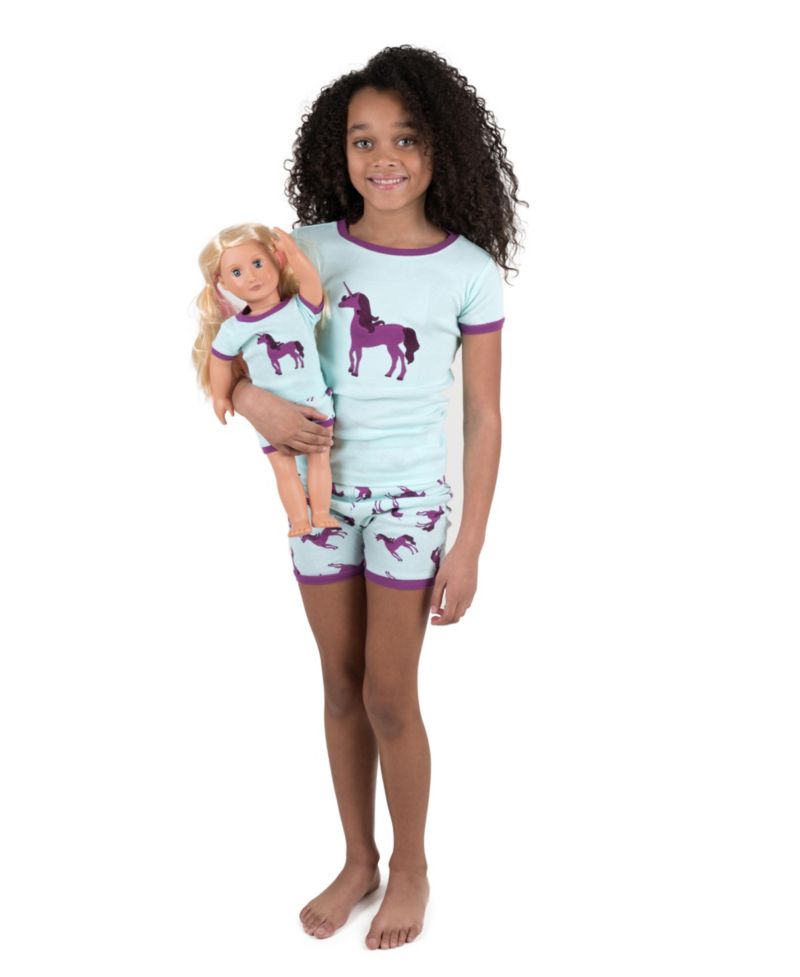 Toddler Girls Matching Doll Snug-Fit Cotton Short Sleeve Pajamas