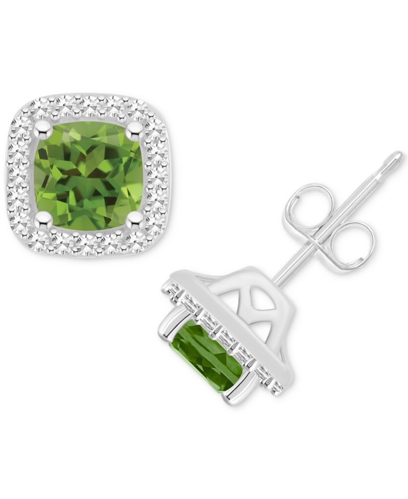 Amethyst (1 ct. t.w.) & Diamond (1/5 ct. t.w.) Cushion Halo Stud Earrings in Sterling Silver (Also in Citrine, Garnet, Peridot, & Blue Topaz)