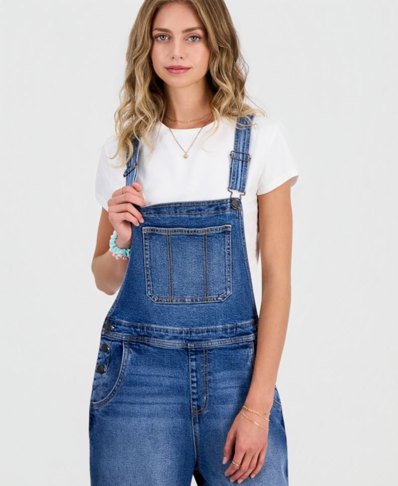 Juniors' Slouchy Denim Overalls