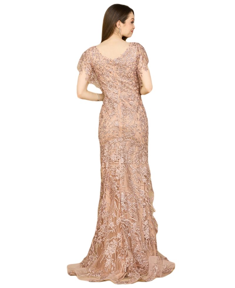 Women's Cap Sleeve Mermaid V-neck Gown