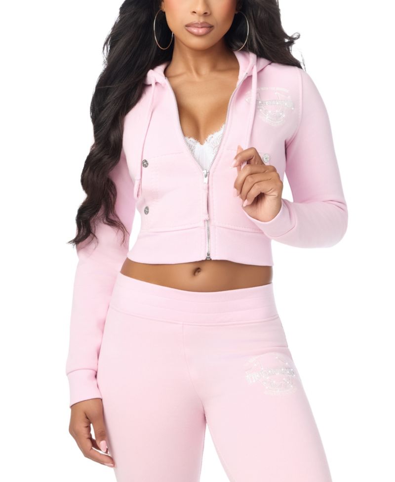 Women's Full-Zip Cropped Rhinestone Hoodie