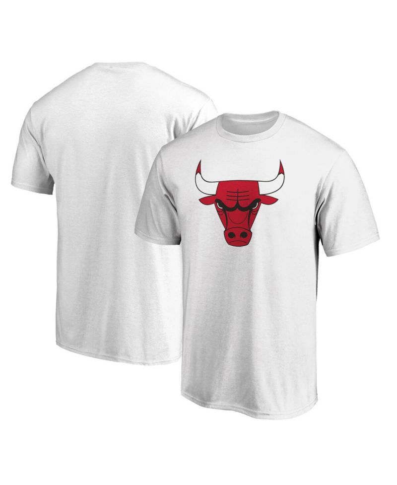 Men's White Chicago Bulls Primary Mascot Logo T-shirt