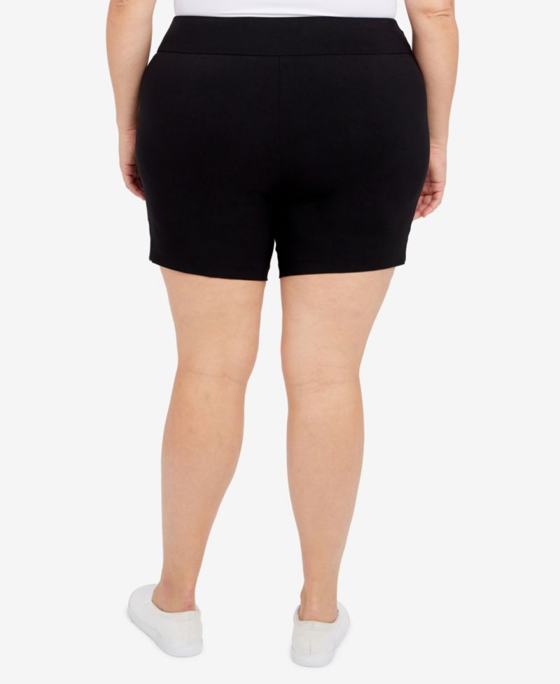 Plus Size Essentials Solid Color Tech Stretch Shorts with Elastic Waistband