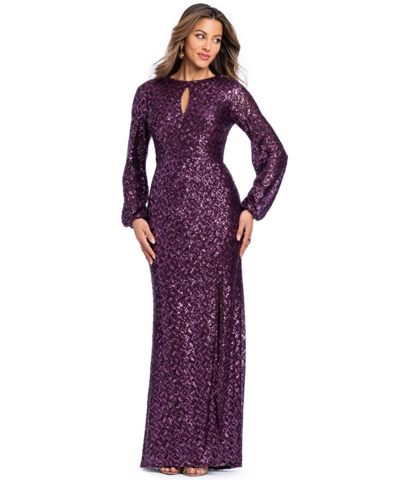 Women's Sequin Long-Sleeve Keyhole Dress