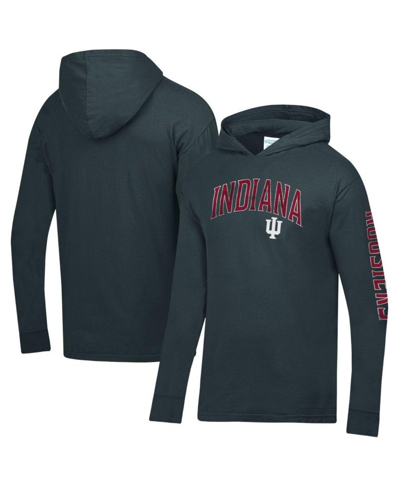 Men's Charcoal Indiana Hoosiers Long Sleeve Hooded T-Shirt