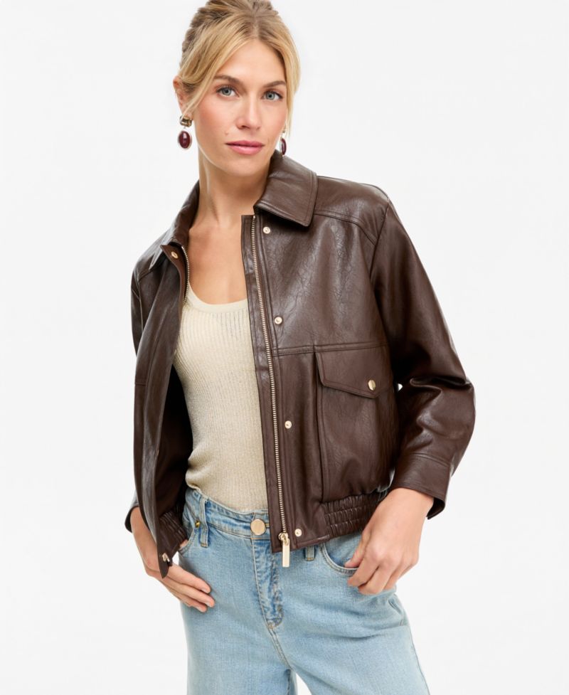 Women's Faux Leather Bomber Jacket