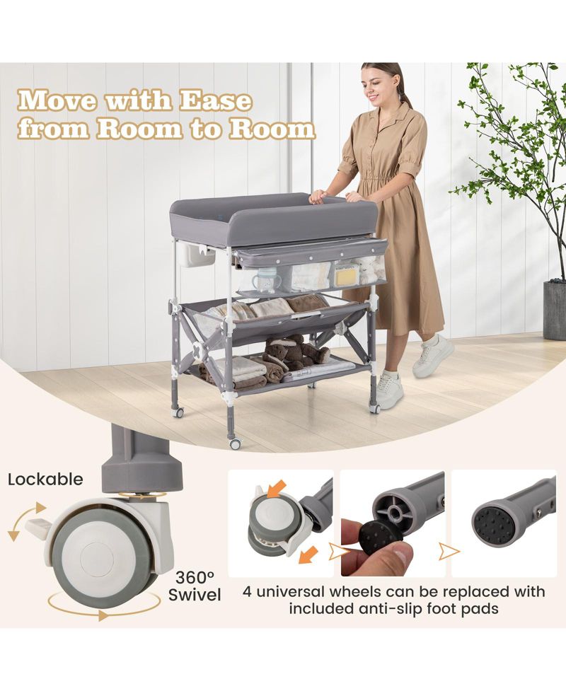 Portable Baby Changing Table with Wheels and Large Storage Rack Convenient and Mobile for Nursery Organization