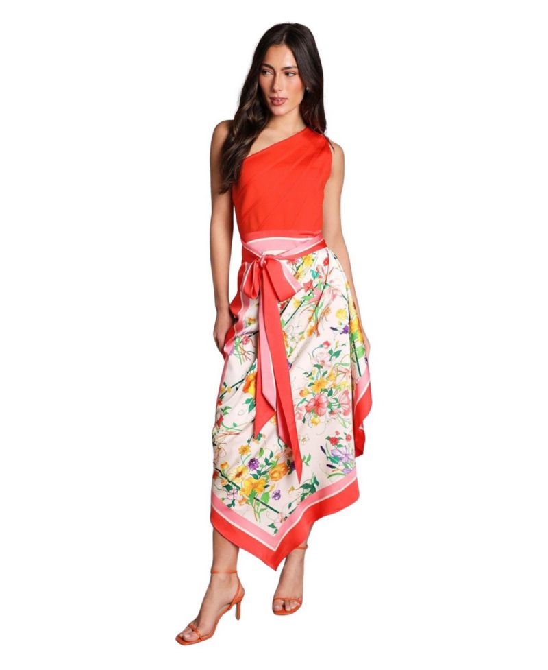 Women's Bandage One Shoulder Printed Midi Dress