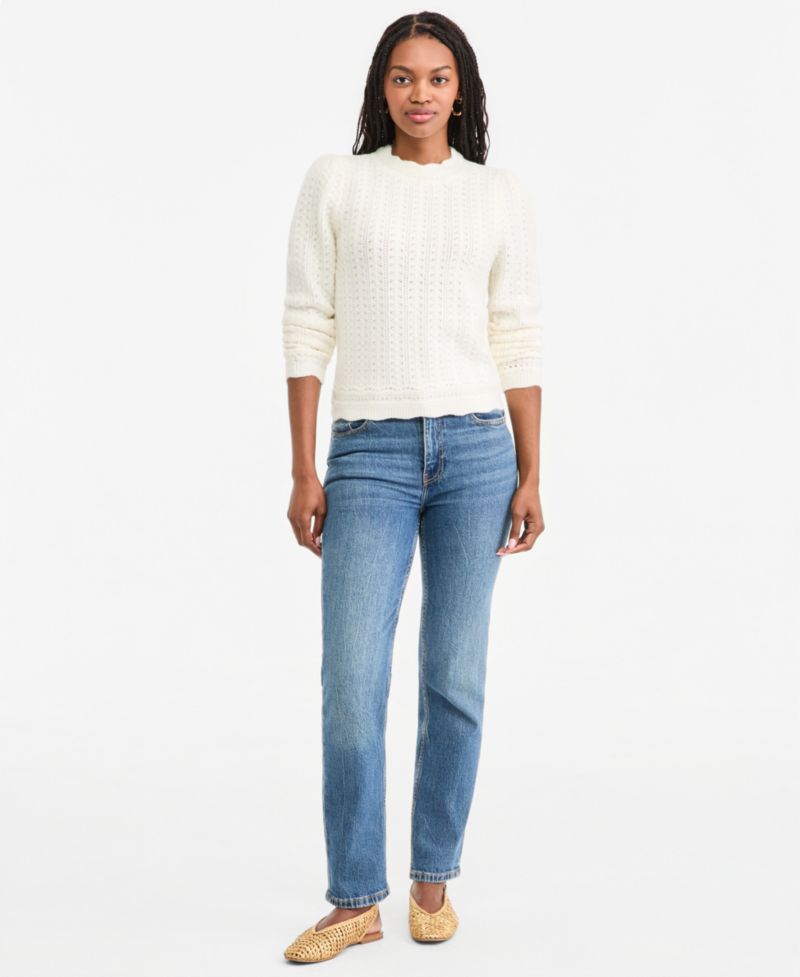 Women's Pointelle Mock Neck Pullover Sweater