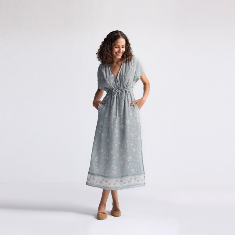 Women's Gathered Maxi Dress with Side Slits in Mosaic