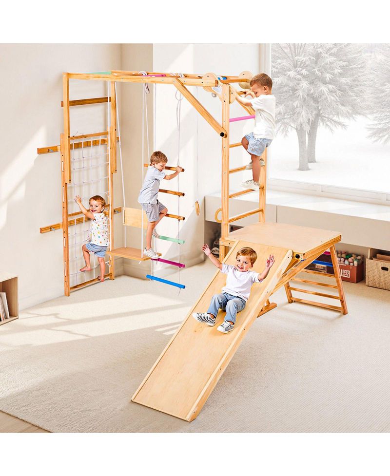 8-in-1 Wooden Indoor Playground Jungle Gym