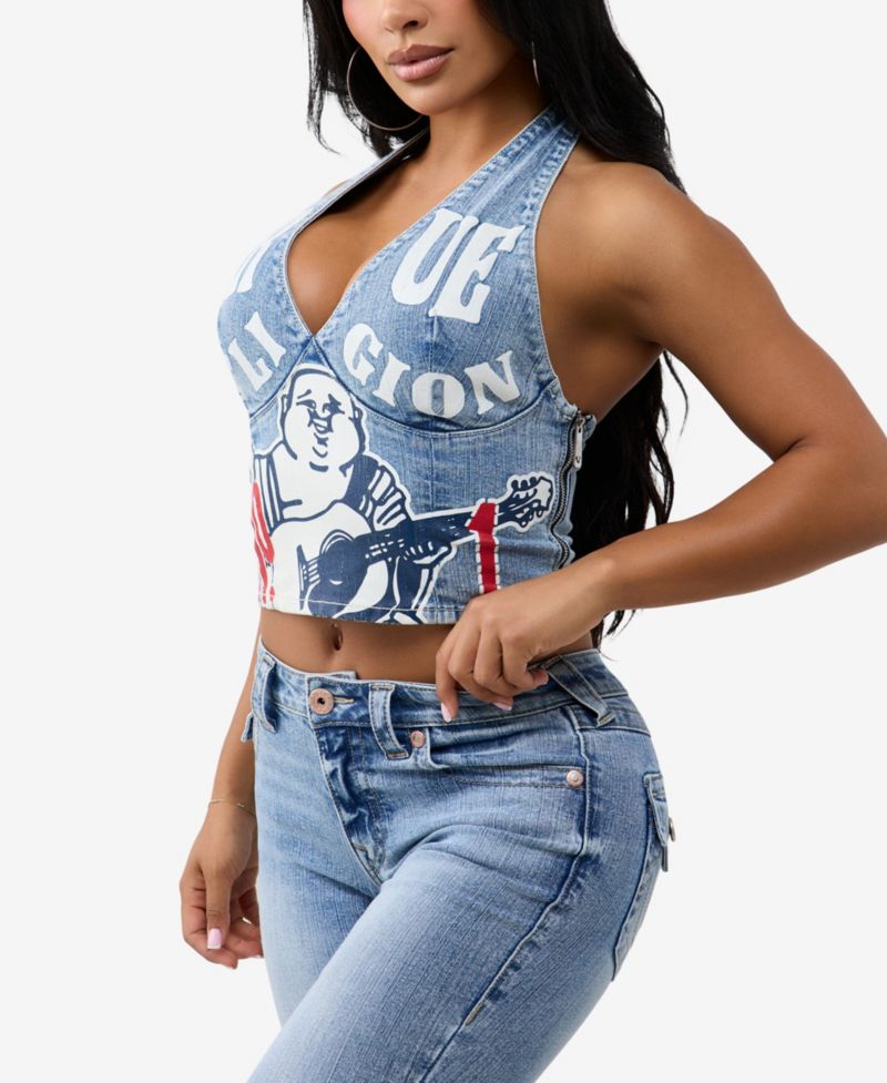 Women's Graphic Denim Halter Top