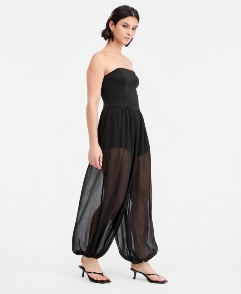 Women's Mixed-Media Strapless Bubble Jumpsuit