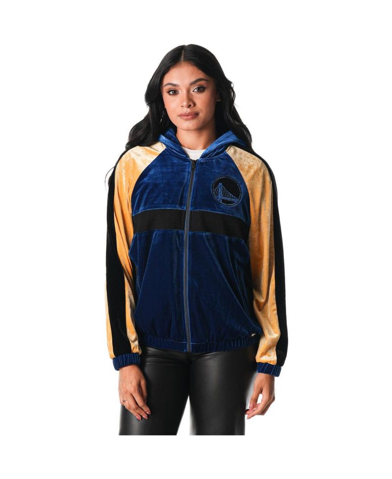 Women's Blue Golden State Warriors Velour Full-Zip Track Jacket Hoodie