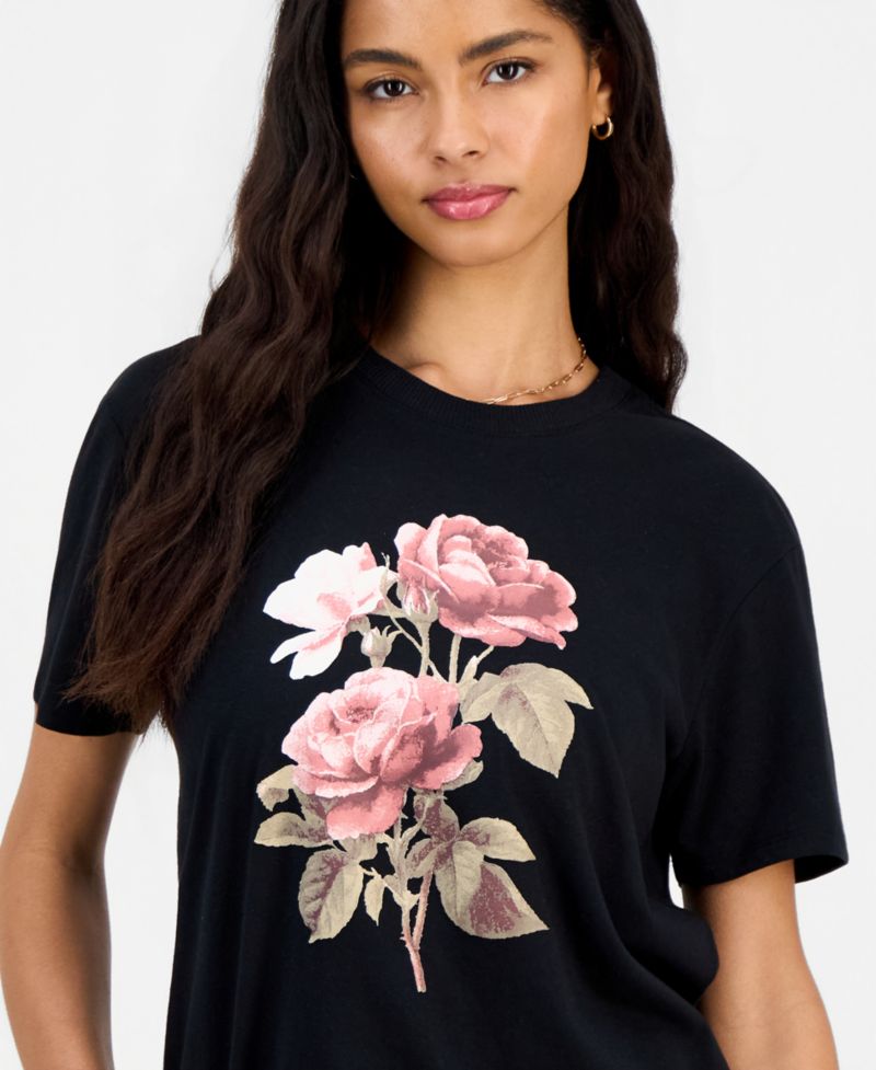 Juniors' Rose Graphic-Print Tee