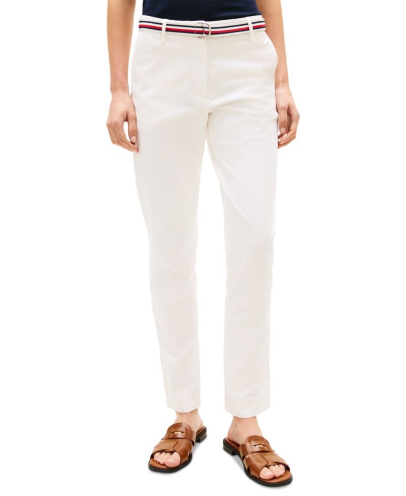Women's Twill Slim Belted Chinos Pants