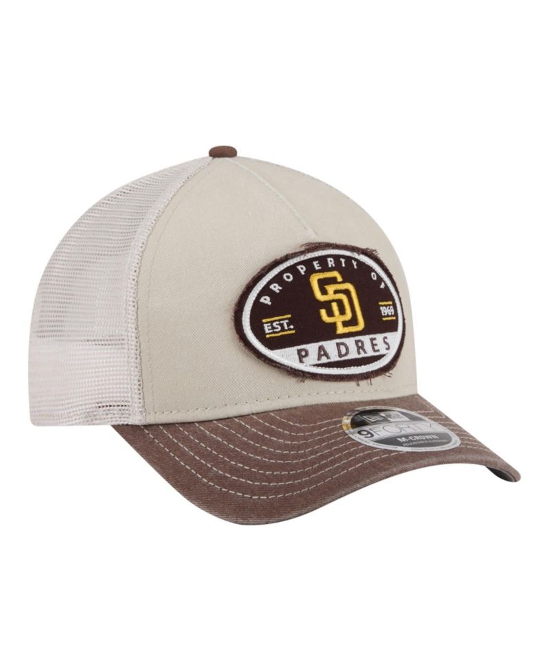 Men's Light Beige/Brown San Diego Padres Frayed M-Crown A-Frame 9FORTY Trucker Adjustable Hat