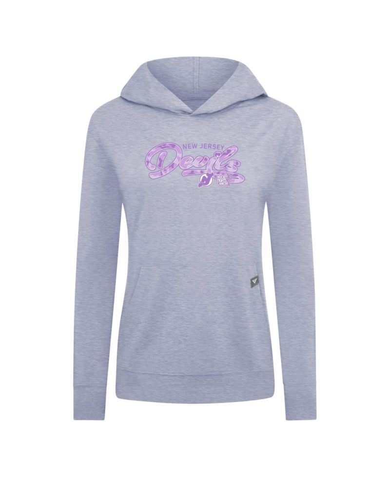 Women's Heather Gray New Jersey Devils Hockey Fights Cancer Relay Pullover Hoodie