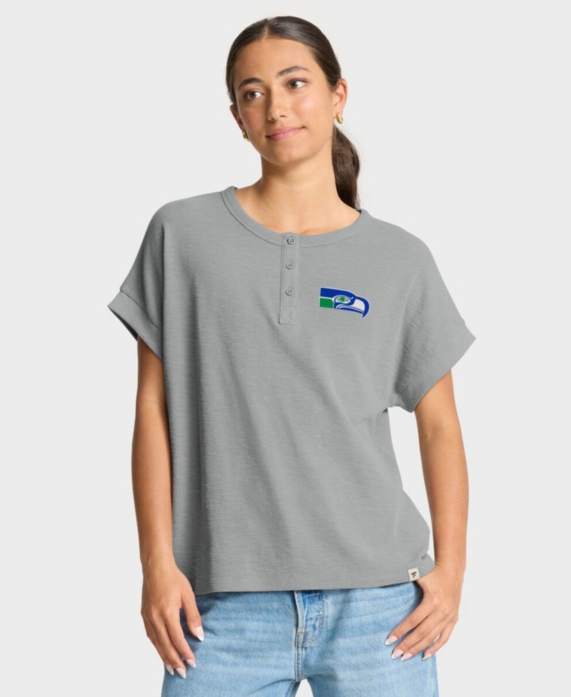 Women's Heather Gray Seattle Seahawks Oversized Hometown Premium Henley Shirt