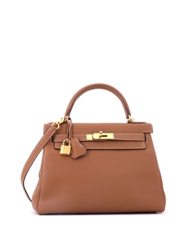 Kelly 28 Handbag Brown Togo with Gold Hardware