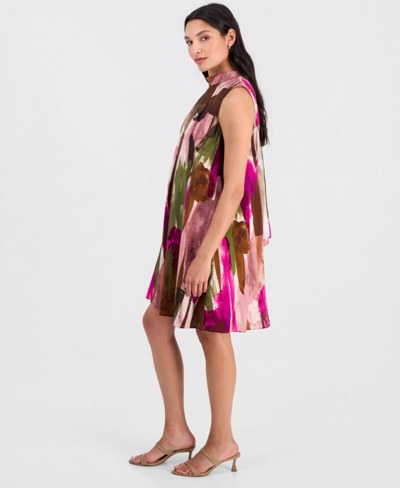 Women's Printed Mock-Neck Sleeveless A-Line Dress