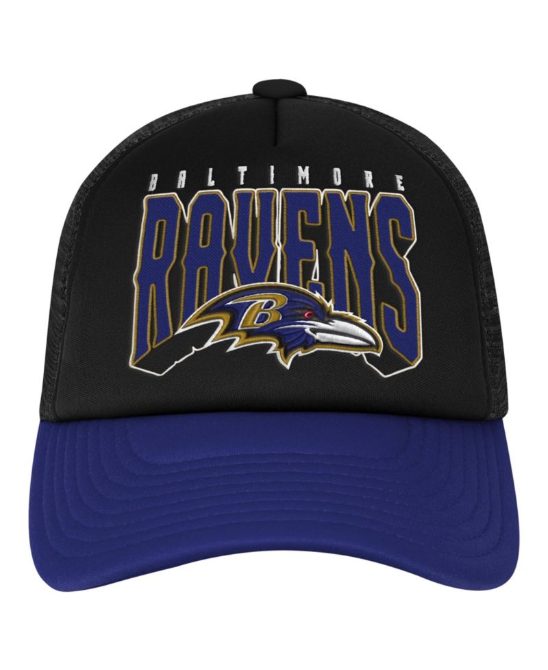 Big Boys and Girls Black/Purple Baltimore Ravens Handoff Foam Adjustable Trucker Hat