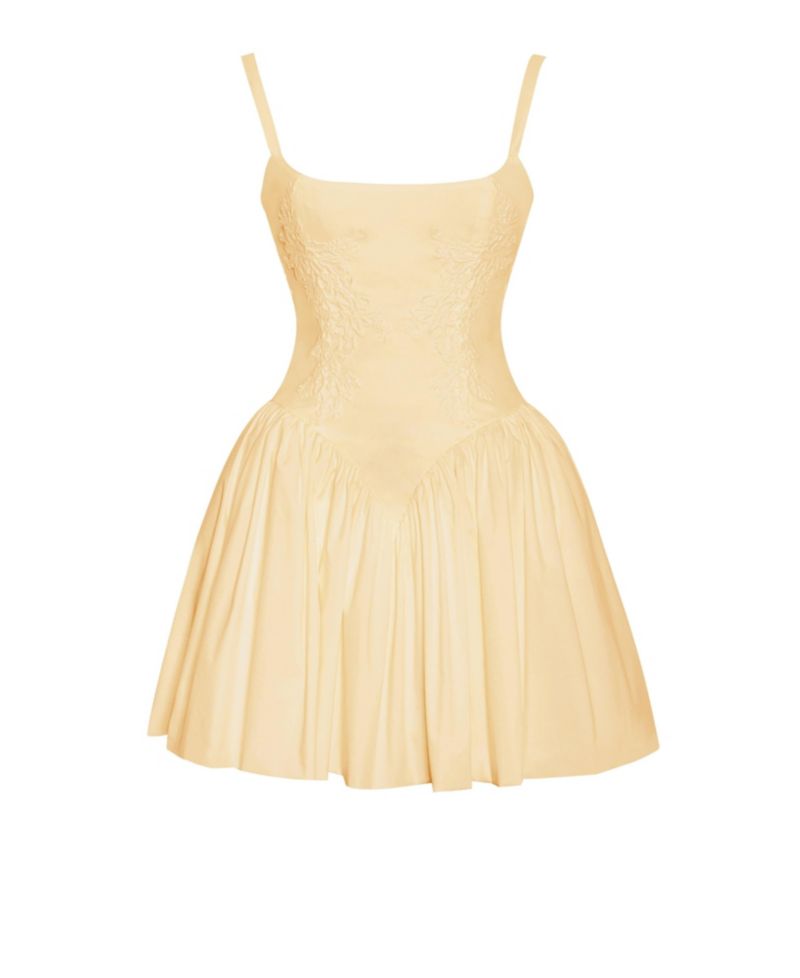Women's Kadi Yellow Cotton Drop Waist Corset Mini Dress